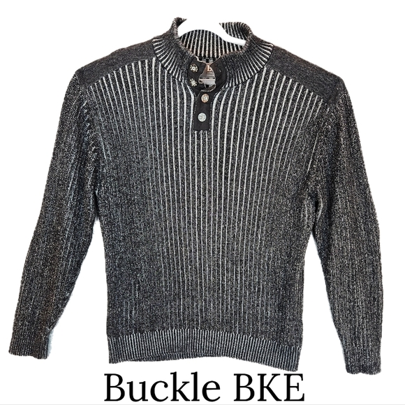 Buckle BKE Mens Black-Ivory All Cotton Heavyweight Knit Sweater Sz XXL Cozy - Picture 1 of 12